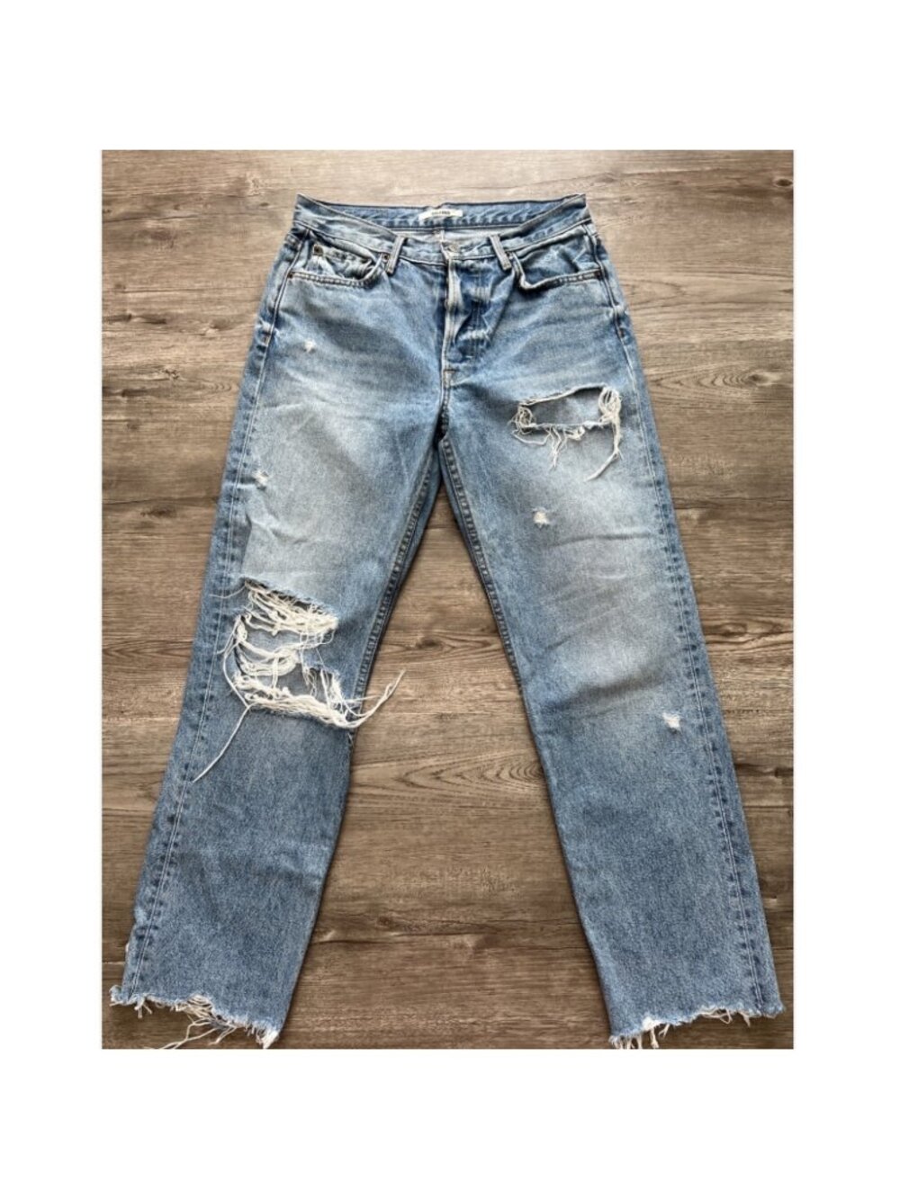 GRLFRND Helena High Rise Straight Jeans Womens 26 Into The Blue Distressed Ankle